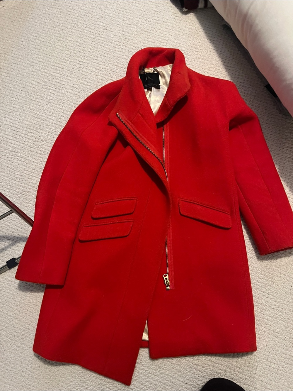J. Crew Vibrant Red Wool Peacoat with Asymmetrical Zip